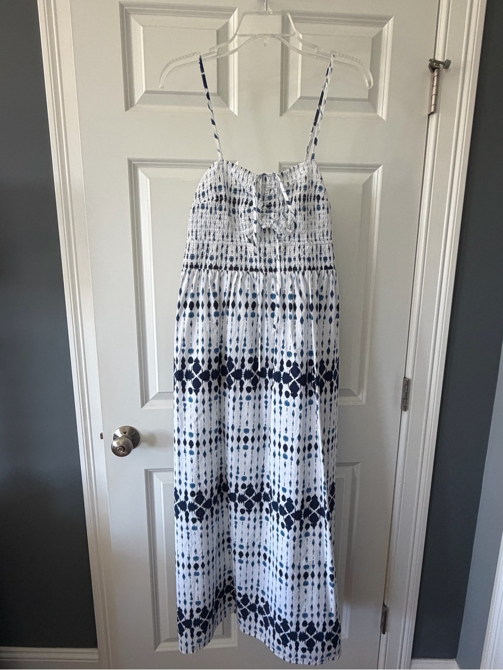 Universal Thread White Maxi Dress with Navy Tie-Dye Print